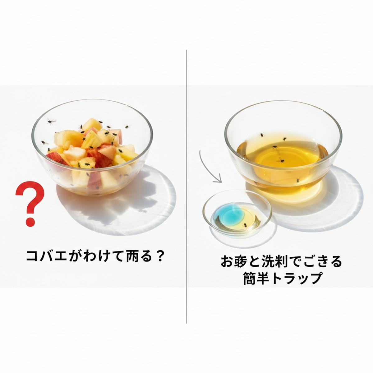 コバエがわく台所。お酢と洗剤でできる簡単トラップの作り方と効果