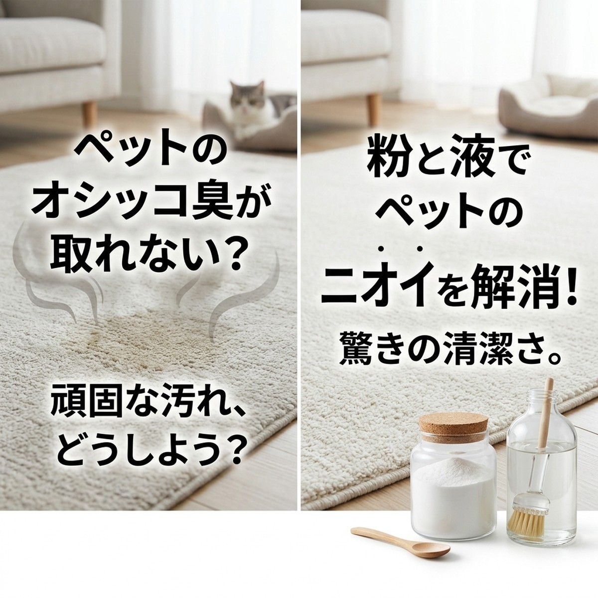 ペットのおしっこ臭が消えない？ある粉と液体で驚くほど清潔にする方法と成功事例