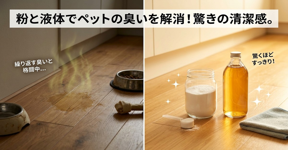 ペットのおしっこ臭が消えない？ある粉と液体で驚くほど清潔にする方法と成功事例