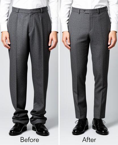 Trousers adjusted from baggy to perfectly tapered